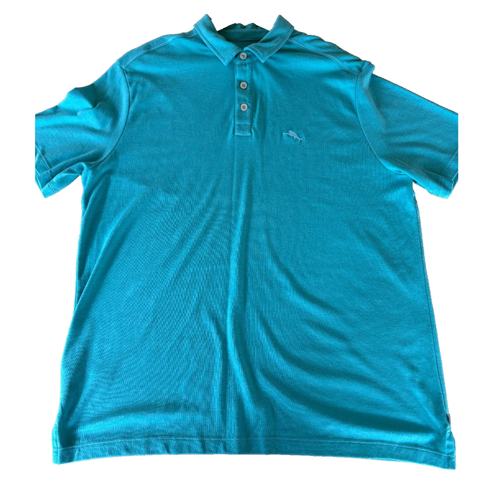 Tommy Bahama Mens Large Teal Green Short Sleeve Marlin Polo Shirt